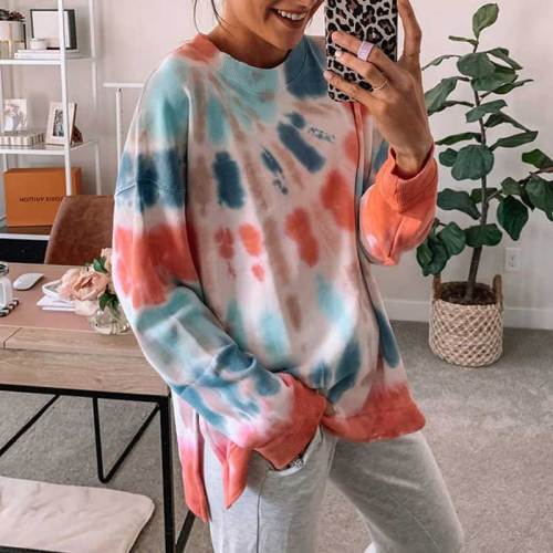 Tie-Dye Color Block Long Sleeve sweatshirt women crew neck plus size hoodies fall 2020 women pullovers sweatshirts