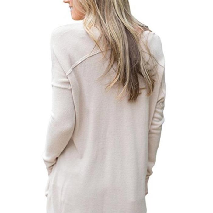 Casual Fashion simple V neck long sleeve knitted T shirt blouse