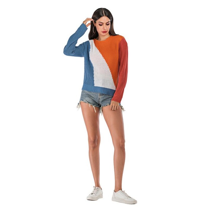 Women's Clothing 2021 Autumn New Europe & America Colour Clash Women Sweater Round Neck Loose Double-sided Wear Cardigan Women