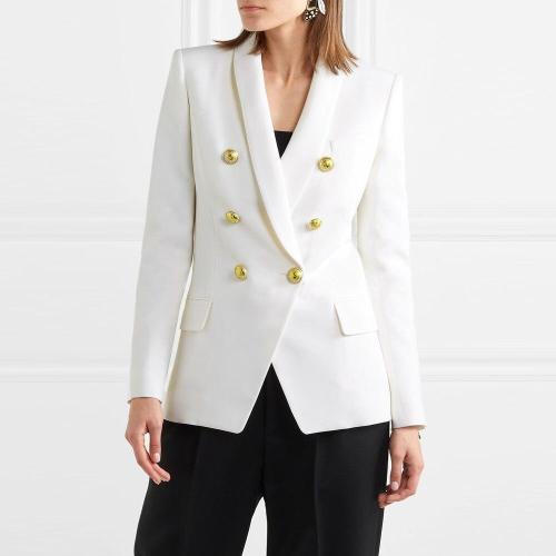 Fashion Blazers Coats Women 2020 Autumn Winter Elegant Long Sleeve Double-Breasted Metal Lion Buttons Slim Office Suit Outerwear