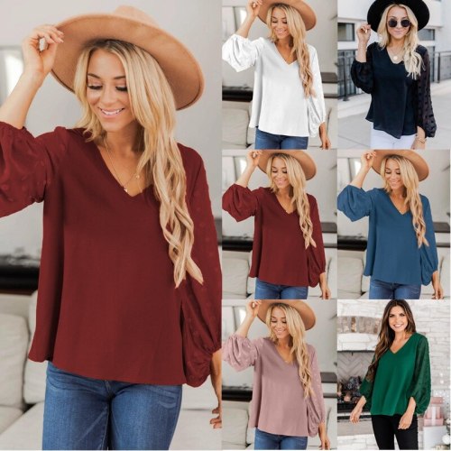 Loose T-shirts Women Jumpers long Sleeve V-neck Tops Woman Pullover female hotsale chiffon sexy fashion cloth undershit