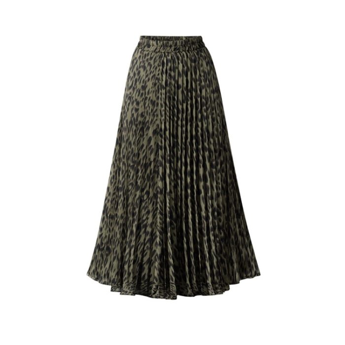 Plus Size Leopard Print Skirts Womens 2020 New Spring Autumn Elastic Waist A Line Pleated Midi Skirt Casual Streetwear