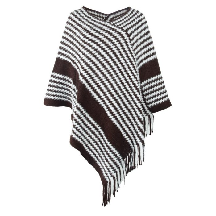 2021 new style shawl cloak sweater European and American cross-border striped fringed cloak jacket women