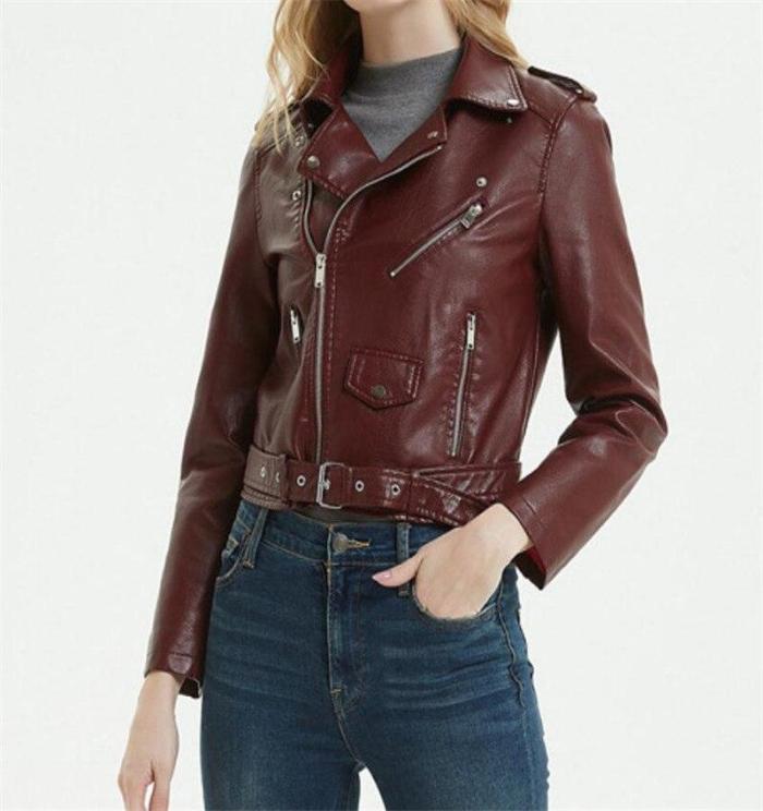 Black and Blue Autumn and Winter Spanish Ladies PU Leather Jacket Coats Korean Version Fashionable Sexy Handsome Locomotive Leat