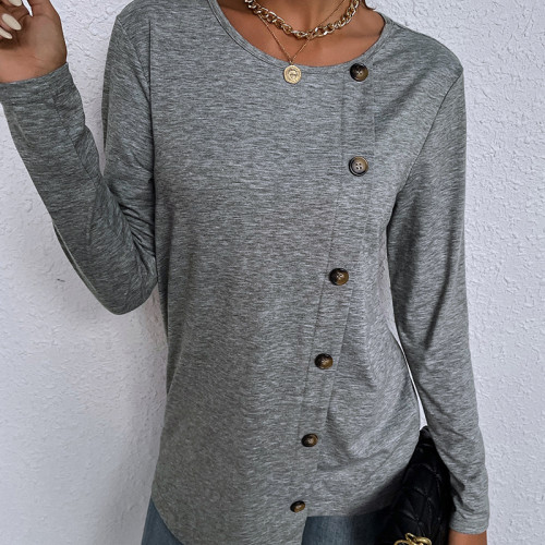 2021 Autumn T-shirts Women's T-shirts Gray Button Tops