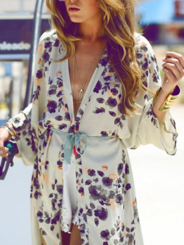 Chiffon Fashion Floral Printed Cover-up Outwear