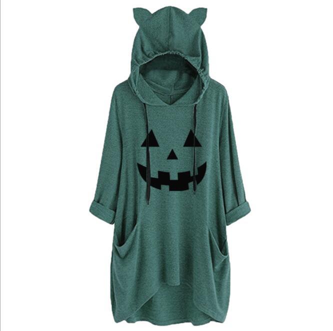 Halloween Funny Printed Women Dress Long Sleeve Straight Dresses Pockets Casual Festival Clothes