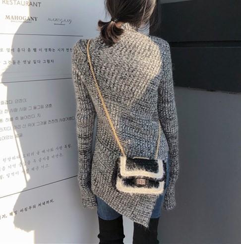 Fashion High Collar Pure Color Show Thin Knit Sweater Blouse