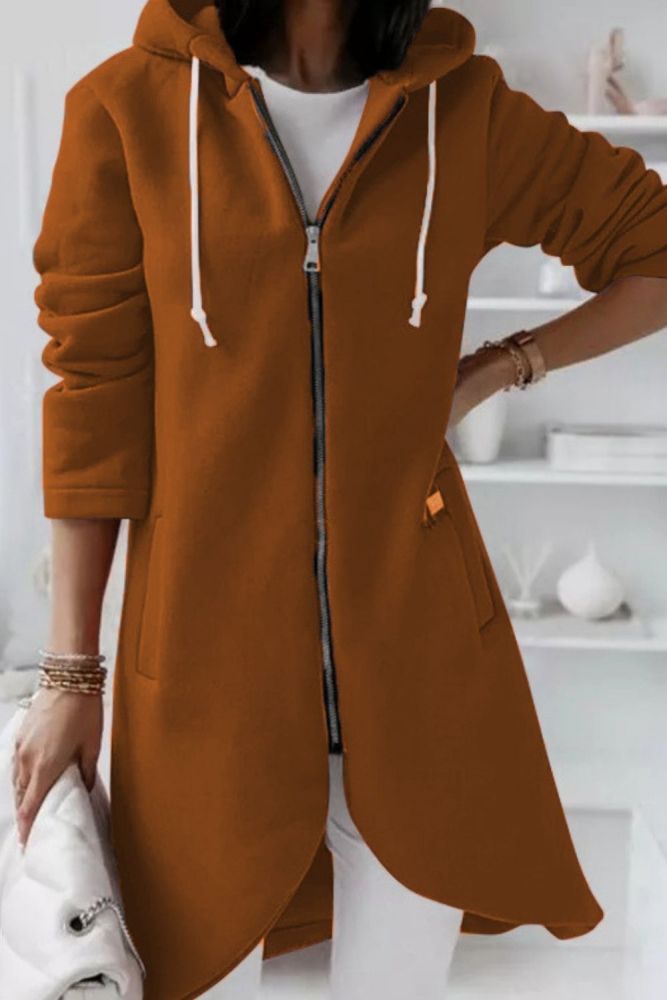 2021 Autumn Stylish Women Solid Hoodies Full Sleeve Sweatshirts Casual Zipper Long Hooded Oversized Coats Female Jackets