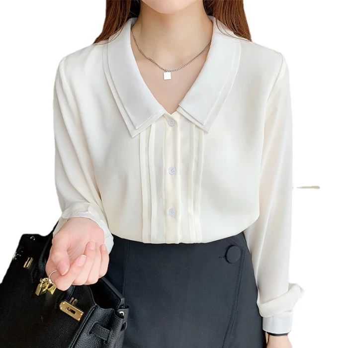 Doll Collar Shirt Female Design Sense Niche Autumn 2021 Korean Version Slim Long-sleeved Chiffon Shirt