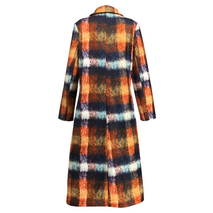 Women Plaid Woolen Jackets Autumn Winter Turndown Collar Long Jacket 2020 Casual Warm Overcoat Fashion Double Breasted Coats