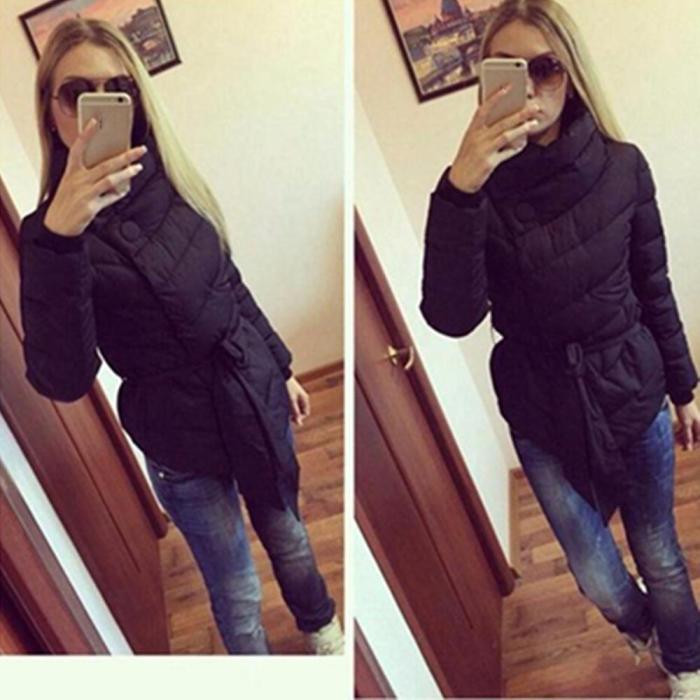 2021 Autumn Winter Single Breasted Women Casual Fashion Thin Short Coat High Neck Sashes Button Coats Warm Sashes Jacket Outfits