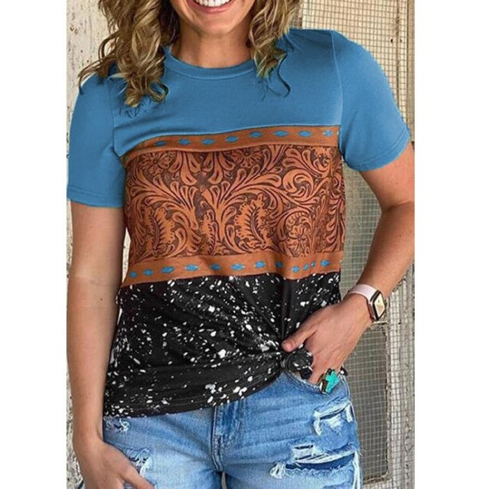 New Fashion Women's Round Neck Print Casual Loose Short Sleeve T-shirt