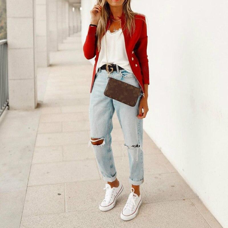 Button Stand Collar Women Jacket Fashion Street Long Sleeve Red Blue Coat Office Work Lady Slim Thin Jacets Woman Red Black Blue
