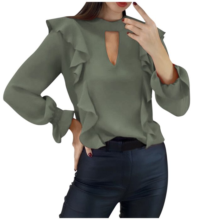 40# Sexy Butterfly sleeve Blouses tops Women's V-Neck Long Sleeve Solid Buttons Casual Party Loose Blouse Shirts Elegant Shirts