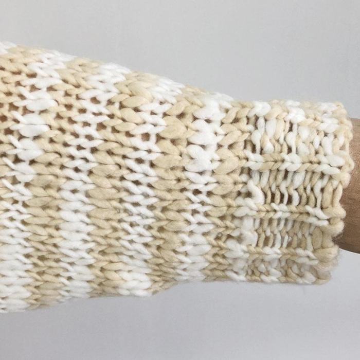 Loose Turtleneck Fringe Striped Knit Sweater