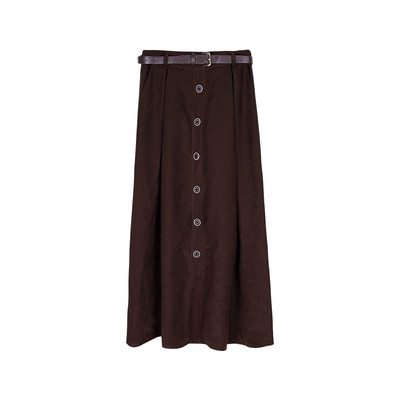 Japan Style Sweet Women's Skirt Winter Casual Elastic Waist Single Breasted A-Line Pleated Skirt With Belt Black Brown
