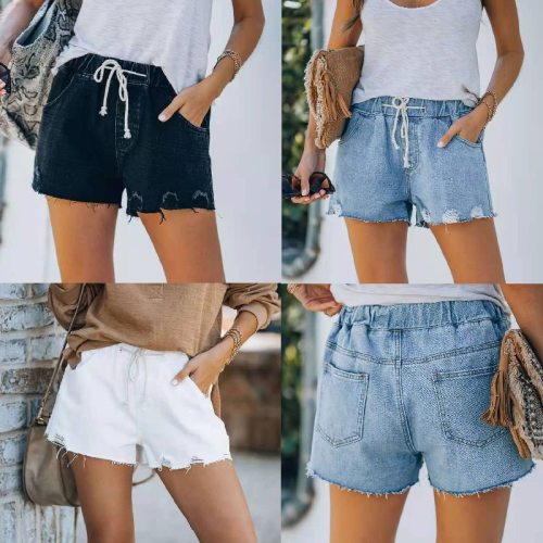 Washed and Worn Old 2021 Summer Street Fashion Short Jeans Women Casual Straight-leg Pants Elastic Lace-up Women's Denim Shorts