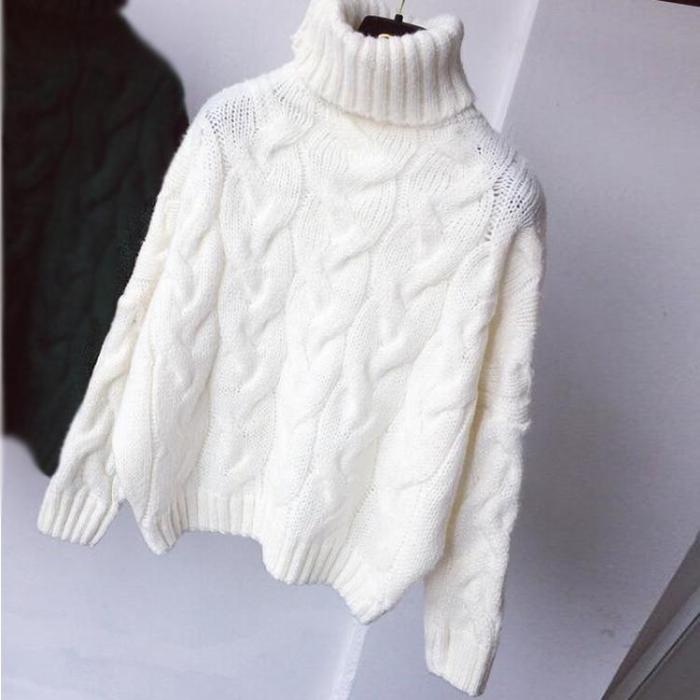 2020 AutumnWomen Thick Long Sleeve Turtleneck Knitted Loose Crop Sweaters Pullover Korean Female Casual Winter Warm Sweater Top
