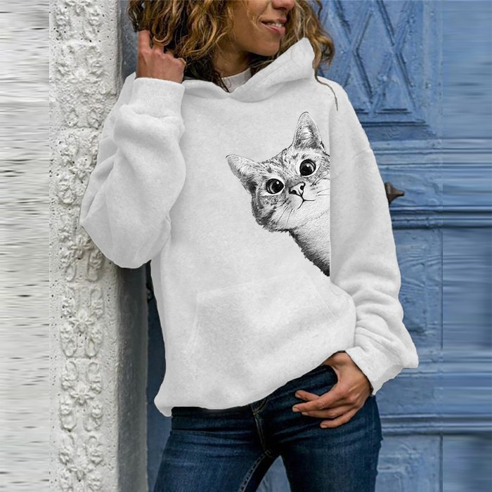 Womens Cat Printed Sweaters Long Sleeve Pullovers