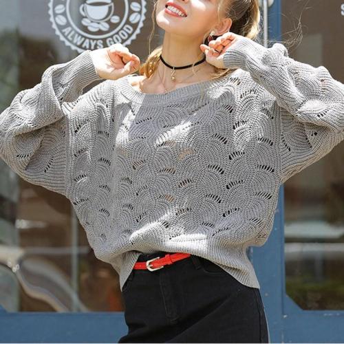 Bat Sleeves Slash Neck Pierced Long Sleeve Sweater