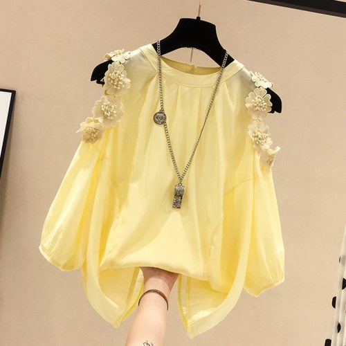 38# Women Blouse Sexy Off Shoulder O-neck Solid Half Sleeve Cold Shoulder Appliques Loose Tops Shirt Plus Size Women Blouses