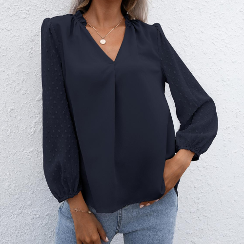 Puff Sleeve Top Long Sleeve Blouses Women Casual 2021 New Summer V Neck Shirt Simple Solid Color Female Clothing Loose Plus Size