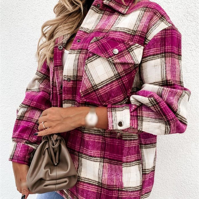 Plaid Women's Long Sleeve Shirt Check Loose Single Breasted Pocket Female Top 2021 Spring Fashion Retro Casual Ladies Chemise