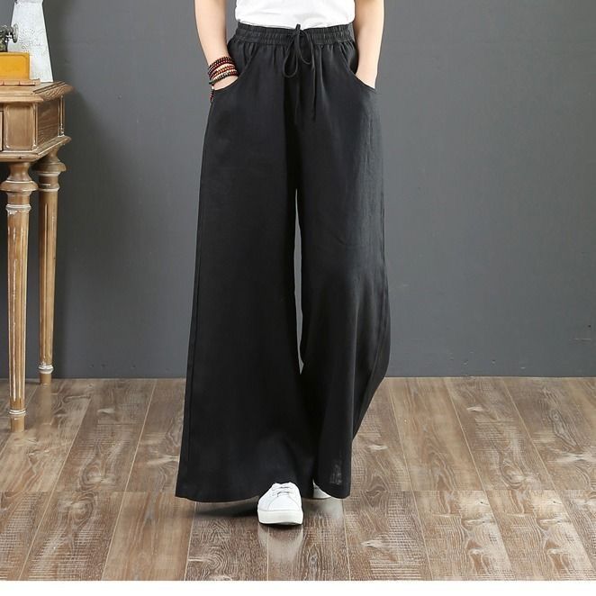 Cotton And Linen Loose Large Size Wide Leg Pants High Waist Straight Trousers Spring And Summer Casual Linen Pants 2020