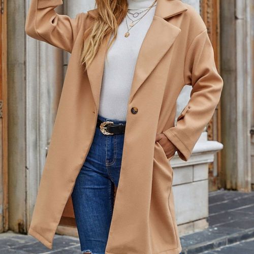 Simplee Winner Autumn High Street Ldies Long Coat Solid Camel Cotton Blazer Collar Women Lace Up Colt Full Sleeves Female coat