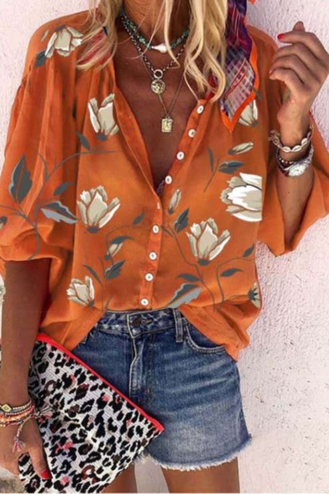 Women Floral Print Blouse Shirt Spring Autumn Casual Long Sleeve Button Up Blouses Tops Office Ladies Loose Blusa Plus Size