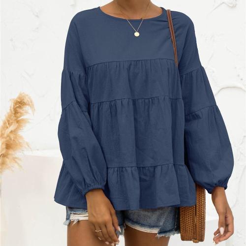 New Autumn Women Casual O-neck Latern Sleeve Loose T-shirt Hollow Out Solid Pullover Top