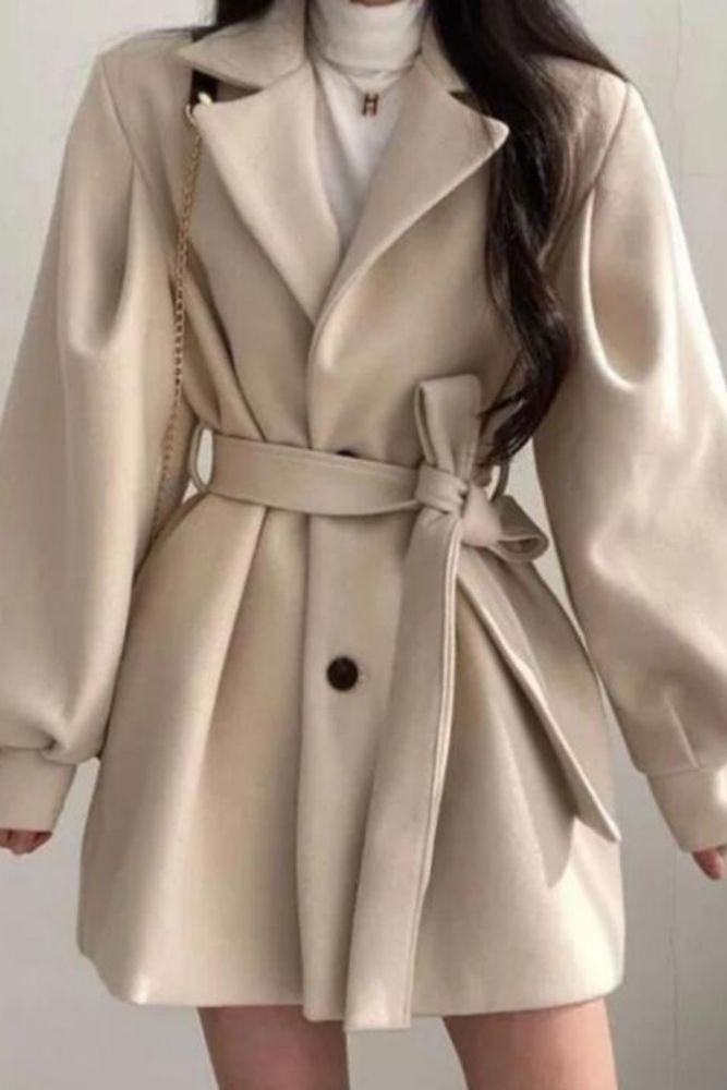 Office Lady Fashion New Korean Chic Autumn Winter Loose Wind Coat Women's Woolen Suit Collar Medium Long Short Woolen Coat Women