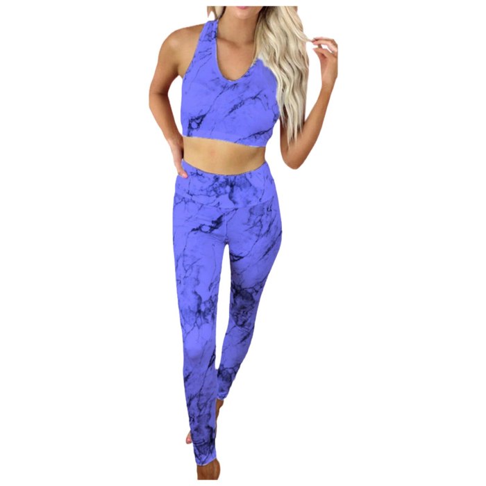 Women Summer Tie Dye Print Two Piece Sets Sleeveless Sexy Short Tank Tops + Pencil Trousers Set Gradient Leisure Sport Outfits