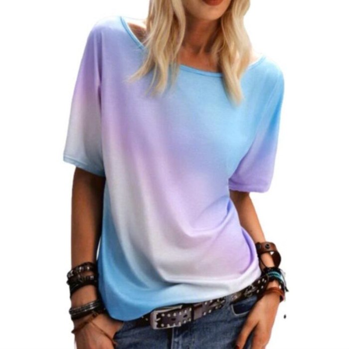 5XL Large Size Rainbow Color Print Women Loose Casual T shirt 2021 New Summer Fashion O-Neck Short Sleeves Top Tees