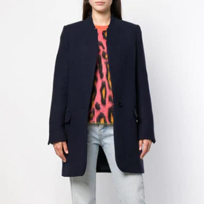 Fold Over Collar Single Breasted Plain Coats