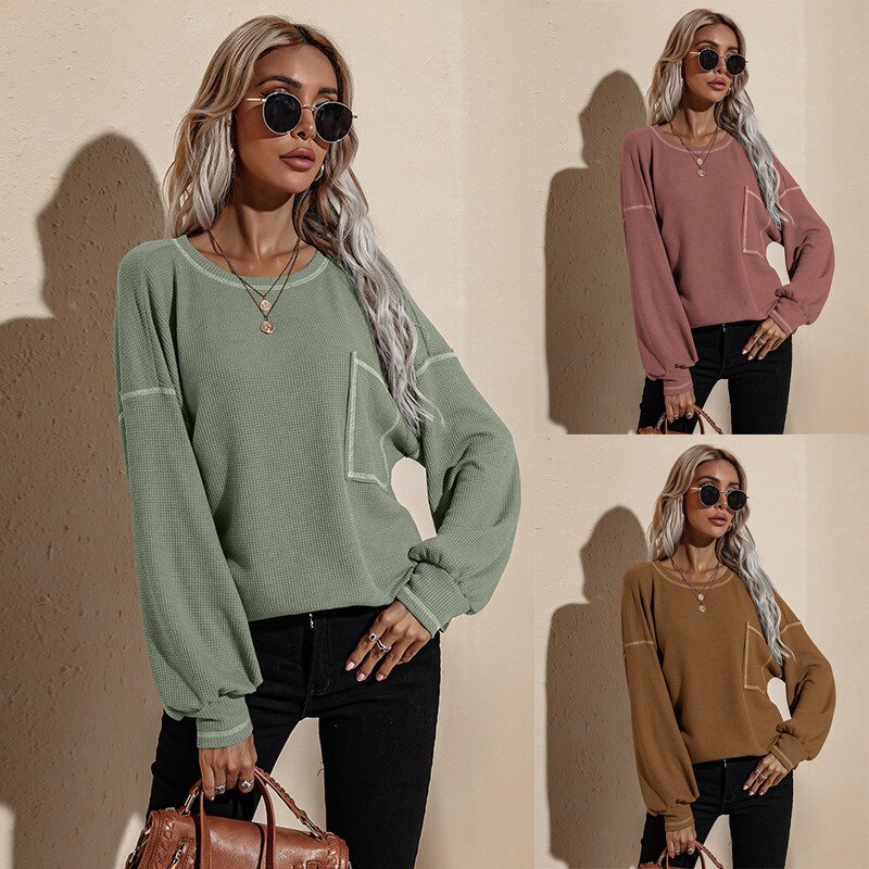 Women's Hoodies Autumn Solid Color Hoodie Casual O-Neck High Quality Fashion Minimalist Loose Bat Long Sleeved Tops