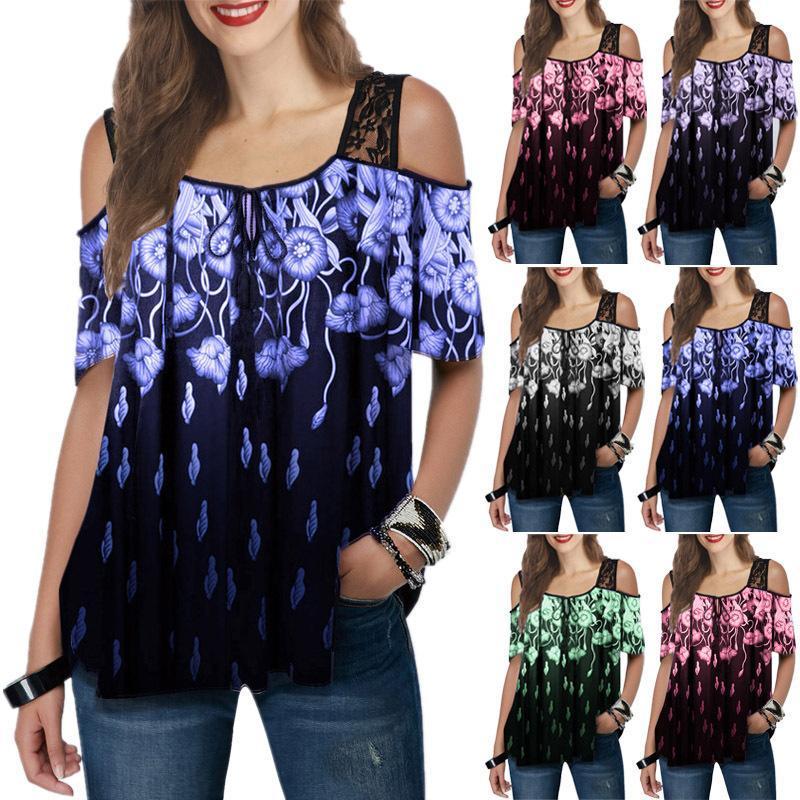 Women's Lace Printed Short-sleeved Loose T-shirt