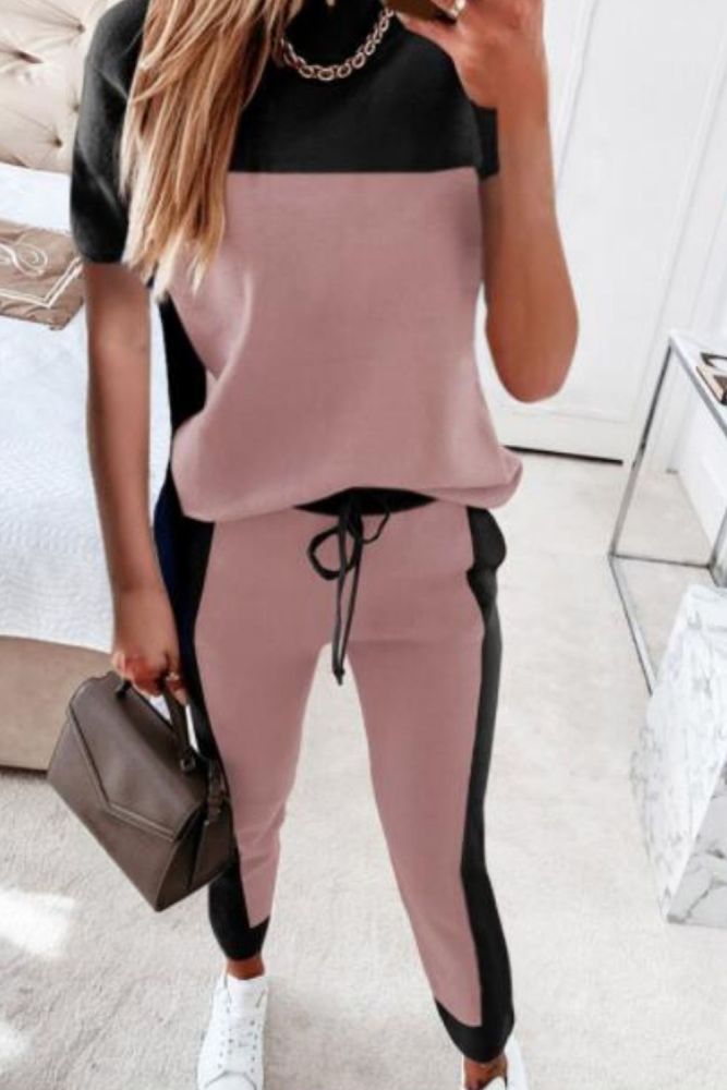 2021 Women Anchor Print Patchwork Homewear Casual V Neck Tops Pullover and Drawstring Pants Tracksuit Summer 2 Piece pant sets