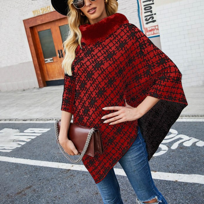 Womens Ponchos Irregular Turtleneck Sweaters Capes Autumn Winter New Knitted Cape Coat Ladies Casual Pullover Sweaters 2021