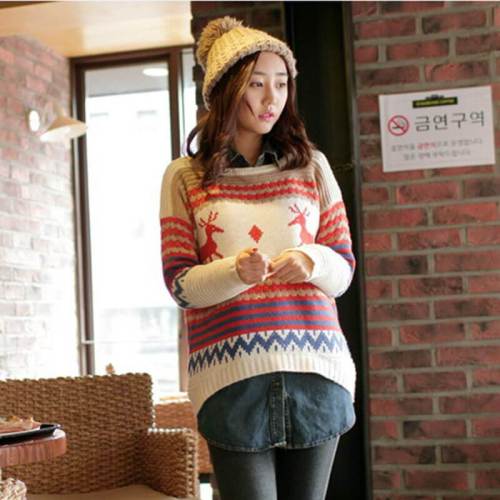 Reindeer Colorblock Jacquard Christmas Sweater