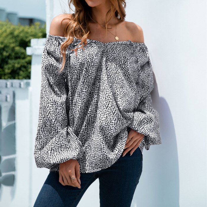 2021 Spring Autumn Women Shirts Dot Print Lantern Sleeve Oversized Blouses Female Tops Loose Sexy V Neck Off Shoulder Blusas Top