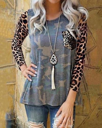 Leopard Sleeve Camouflage Top