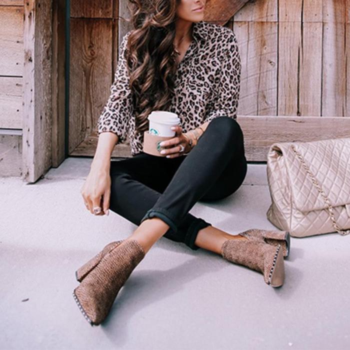 Fashion Lapel Leopard Printed Button Blouses