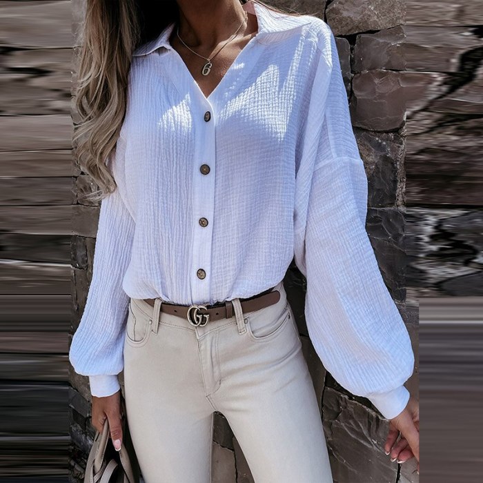2021 Autumn Casual Solid Office Lady Blouse Spring Shirt Elegant Turn-Down Collar Button Tops Women Fashion Loose Pullover New