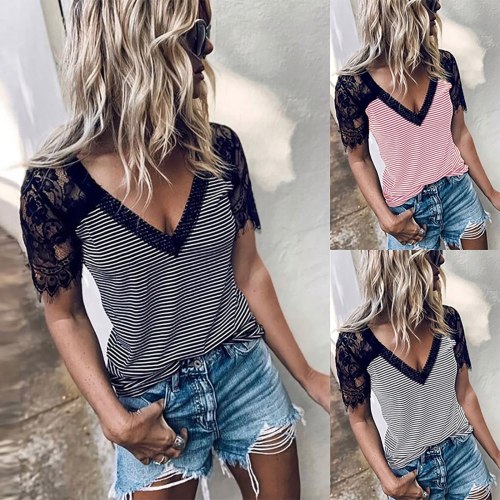 Women Lace Short Sleeve Top Blouse Shirts 2021 Summer Embroidery Casual Short Sleeve Loose Tops Lady Fashion V-Neck Blouses
