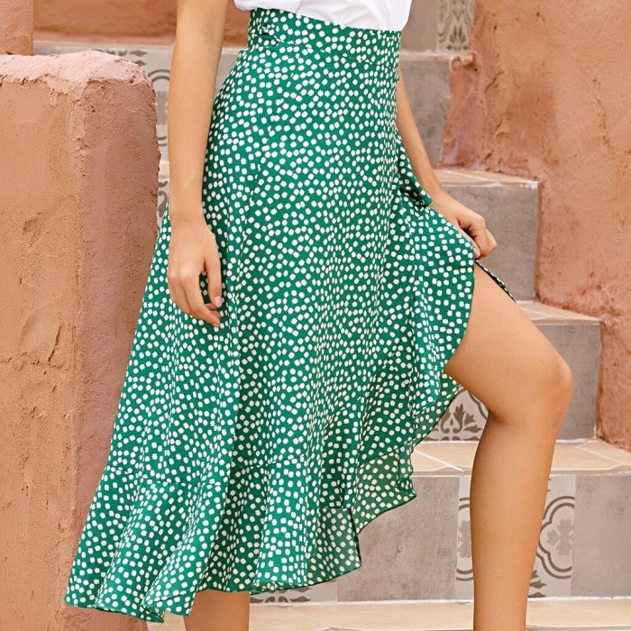 Summer Skirts Womens 2020 Casual Print High Waist Mid-length Chiffon Ruffle Boho Maxi Skirt Woman Split Sexy Skirts Female #612