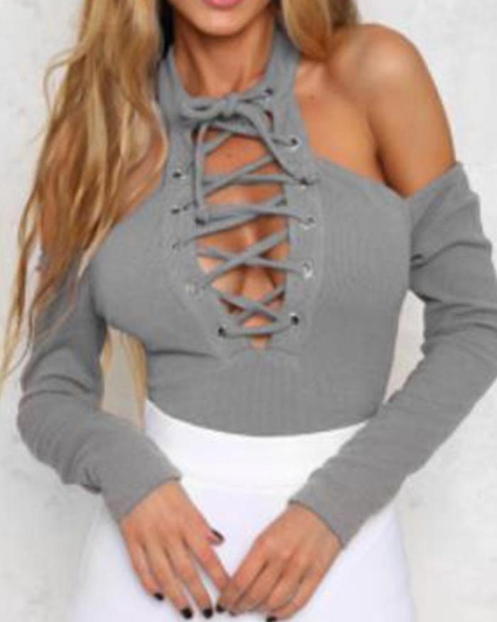 Halter Neck Lace-Up Front Top