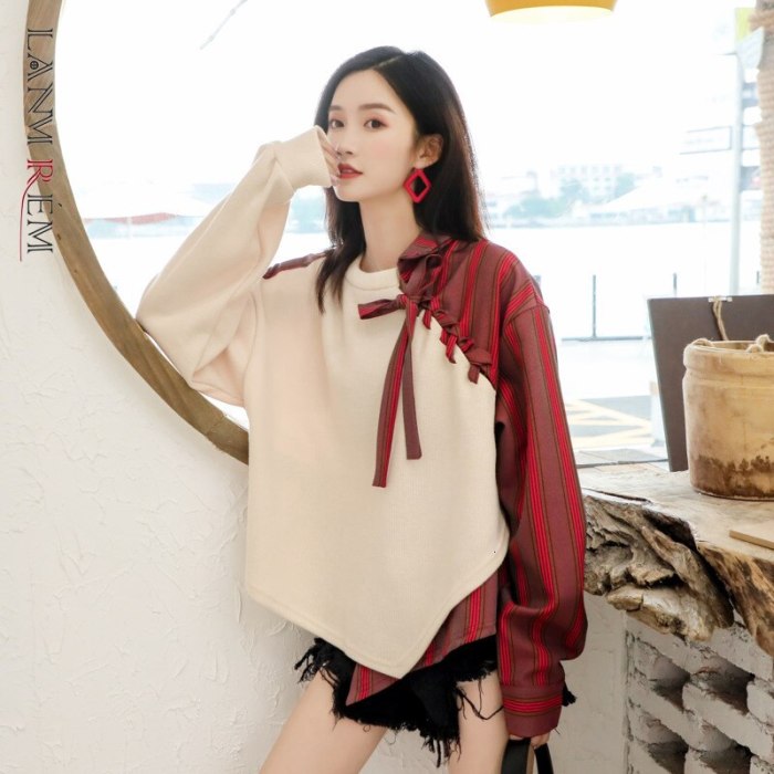 Loose Temperament Stitching Long-sleeved Sweater Shirt