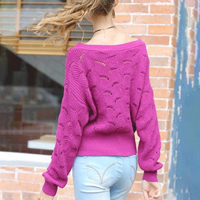 Off-neck Hollow Out Long-sleeved Sweater